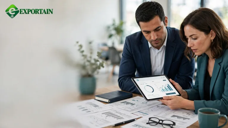 Telegraphic Transfer Insurance Payment – two business professionals reviewing trade documents and a bank transfer