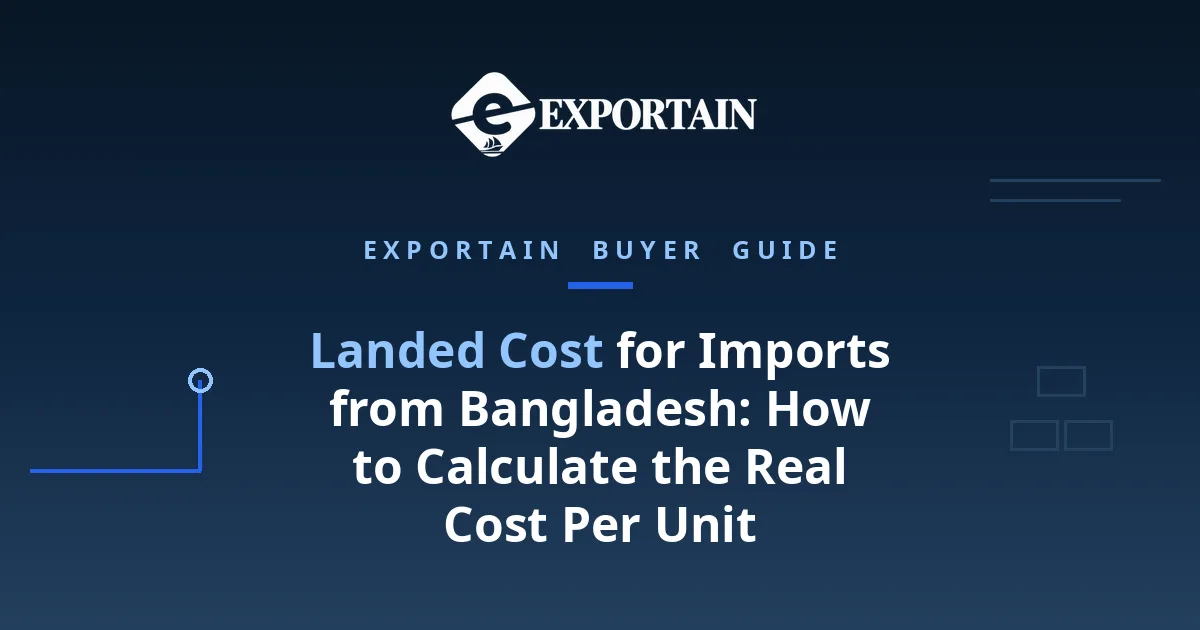 Navy title card: Landed Cost for Imports from Bangladesh: How to Calculate the Real Cost Per Unit