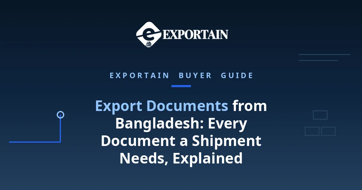 Navy title card: Export Documents from Bangladesh: Every Document a Shipment Needs, Explained