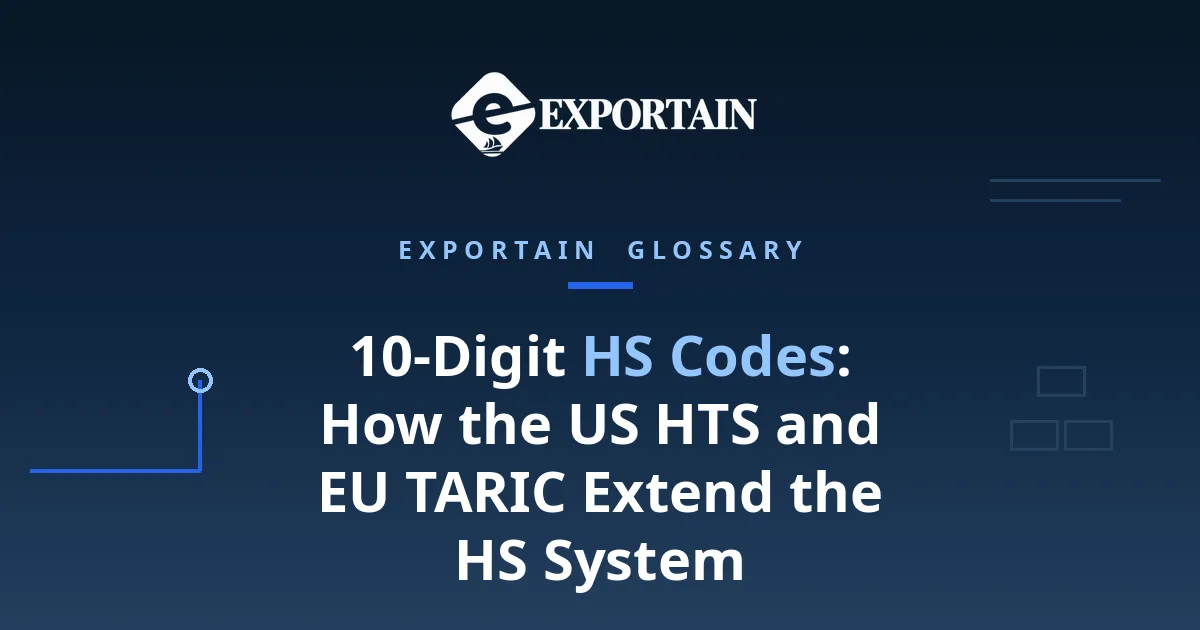 Title card: 10-Digit HS Codes, how the US HTS and EU TARIC extend the HS system