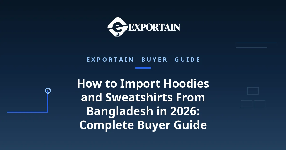 Navy title card: How to Import Hoodies and Sweatshirts From Bangladesh in 2026, complete buyer guide