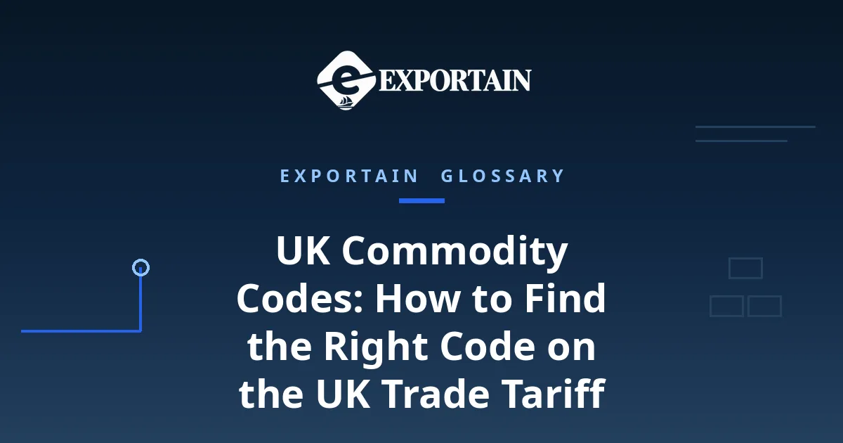 Navy title card: UK Commodity Codes, how to find the right code on the UK Trade Tariff