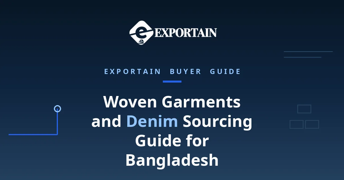 Navy title card: Woven Garments and Denim Sourcing Guide for Bangladesh