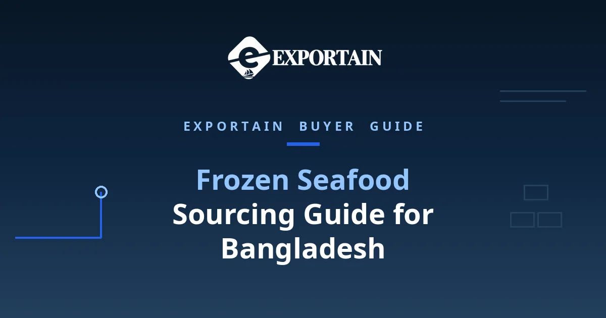 Navy title card: Frozen Seafood Sourcing Guide for Bangladesh