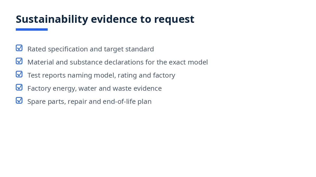 Diagram: sustainability evidence to request when sourcing electrical products from Bangladesh