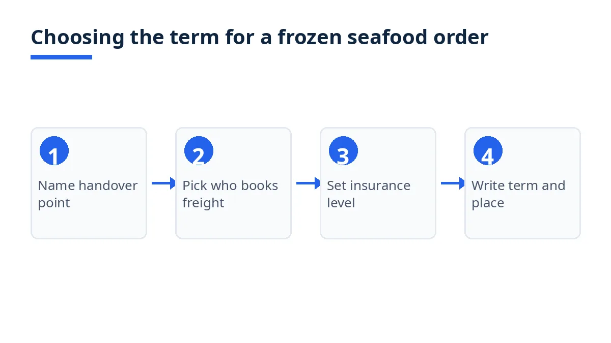 Diagram: decision flow from shipment type and freight control to FCA, FOB, CIF or CIP