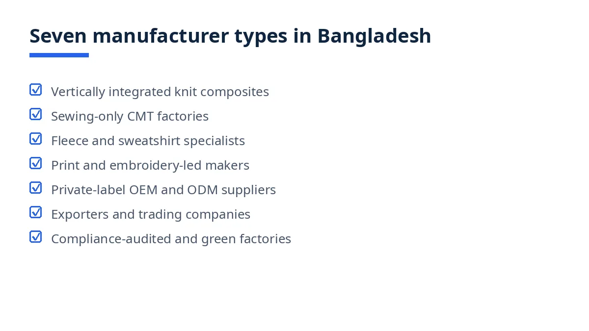 Diagram: seven types of hoodies and sweatshirts manufacturers in Bangladesh
