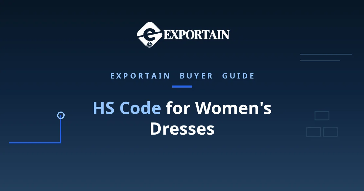 Navy title card: HS Code for Women's Dresses classification guide