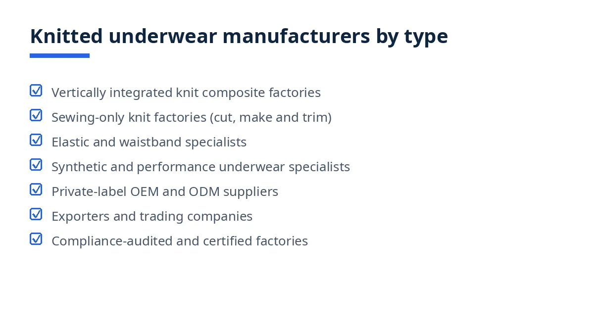 Diagram: seven types of knitted underwear manufacturers in Bangladesh