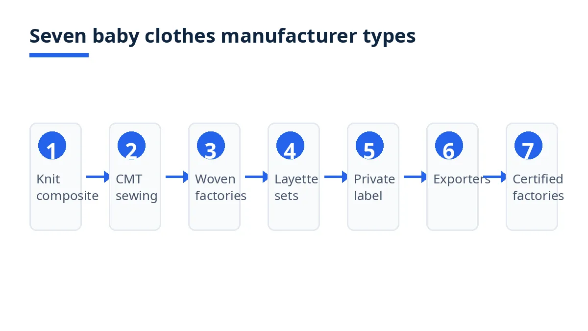 Diagram: seven types of baby clothes manufacturers in Bangladesh