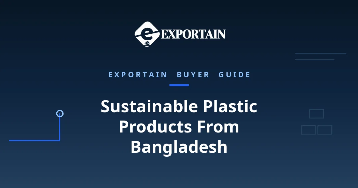 Navy title card: Sustainable Plastic and Melamine Products From Bangladesh buyer guide