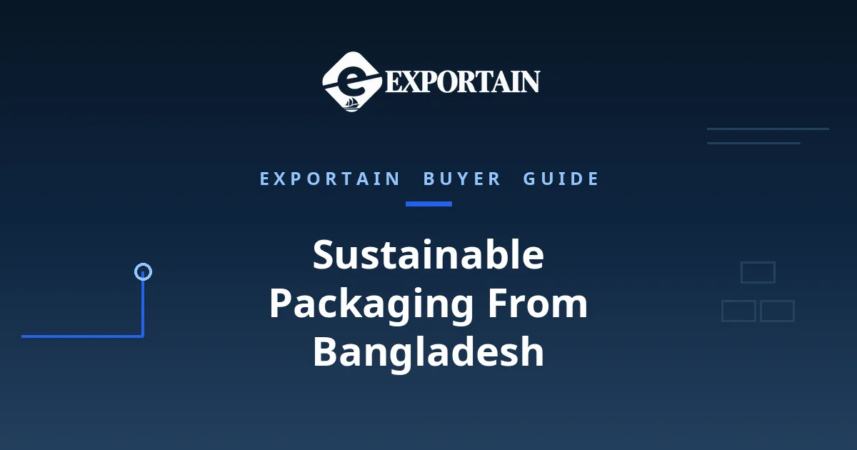 Navy title card: Sustainable Packaging From Bangladesh buyer guide