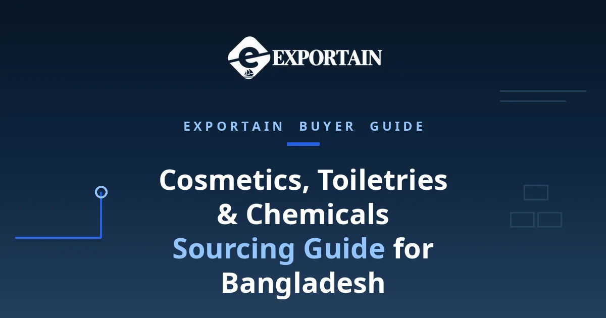 Navy title card: Cosmetics, Toiletries and Chemicals sourcing guide for Bangladesh