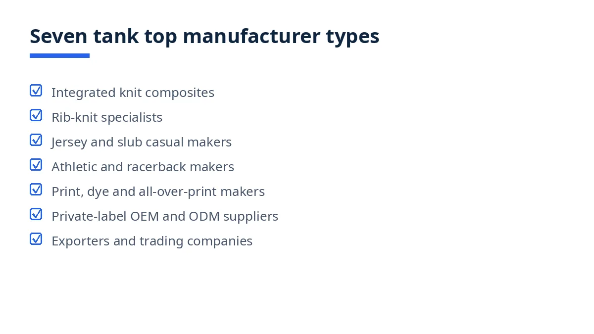 Diagram: seven types of tank tops manufacturers in Bangladesh