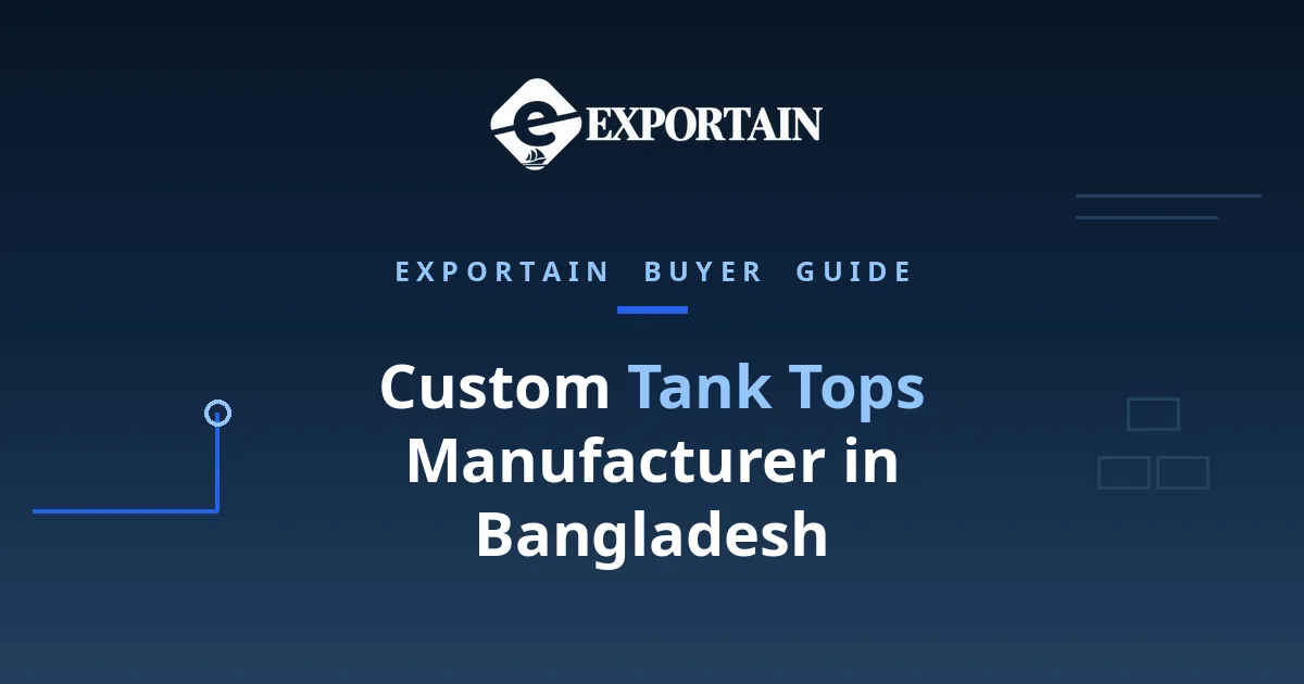 Navy title card: Custom Tank Tops Manufacturer in Bangladesh, OEM process from tech pack to bulk