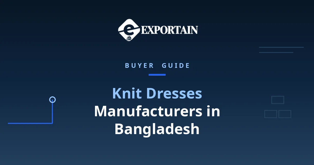 Navy title card: Knit Dresses Manufacturers in Bangladesh buyer guide