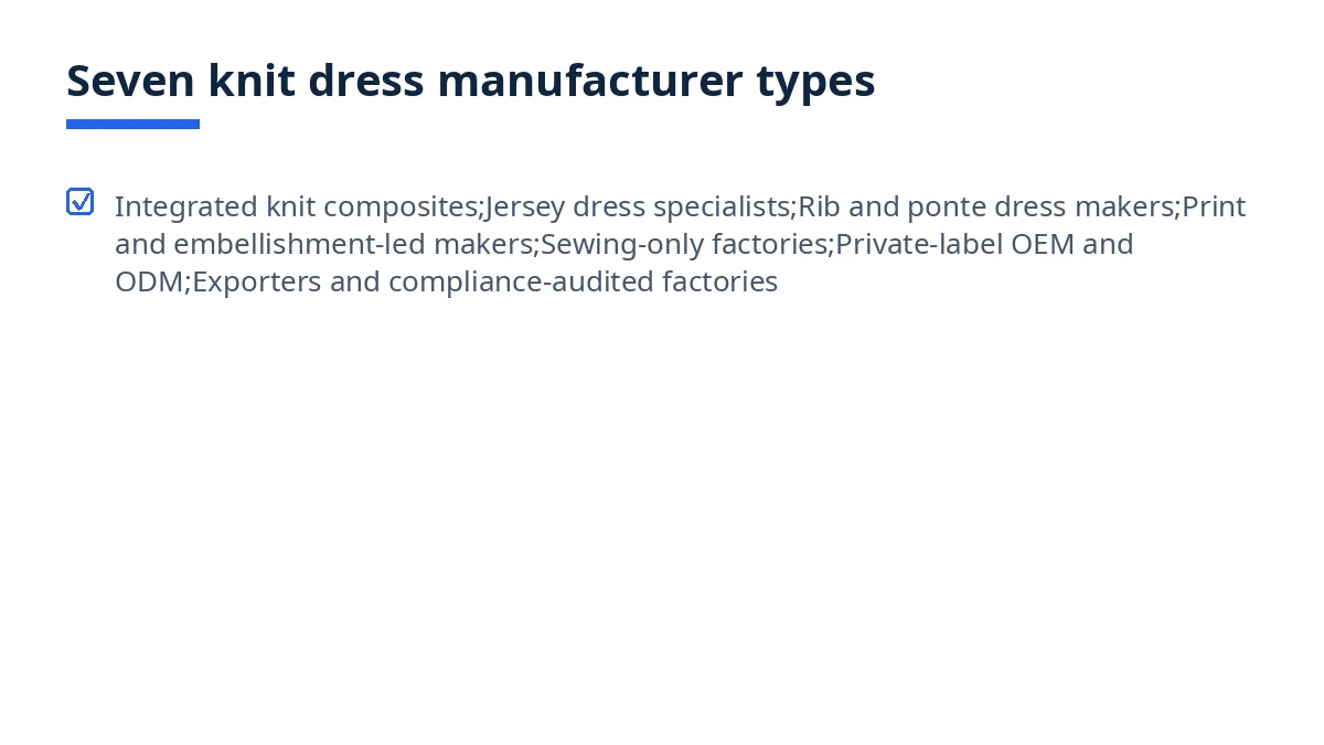 Diagram: seven types of knit dresses manufacturers in Bangladesh