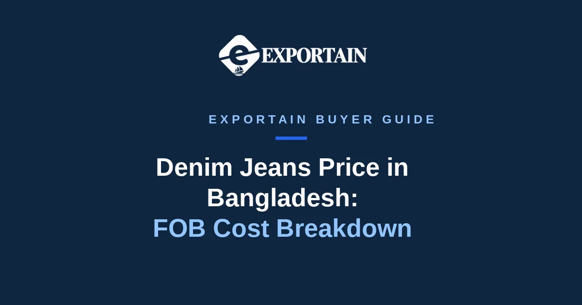 Navy title card: Denim Jeans Price in Bangladesh, FOB cost breakdown for buyers