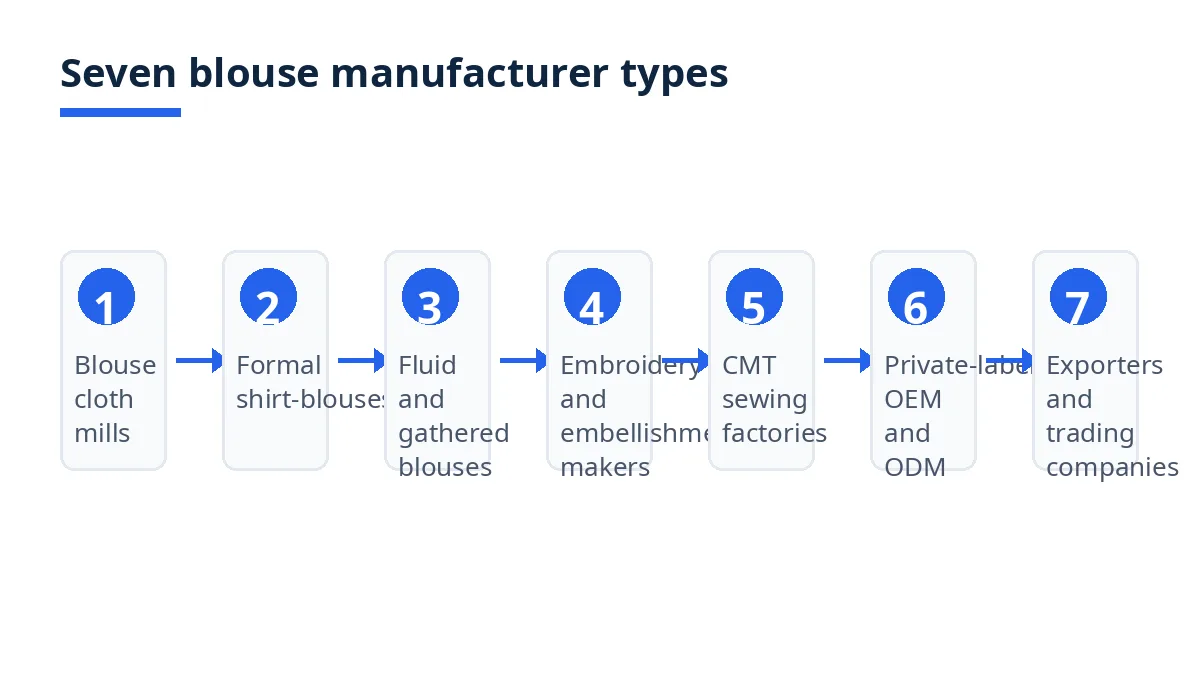 Diagram: seven types of women's blouses manufacturers in Bangladesh