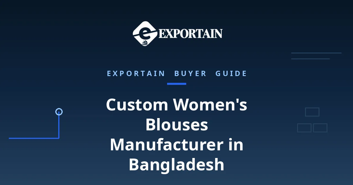 Navy title card: Custom Women's Blouses Manufacturer in Bangladesh, OEM process from tech pack to bulk