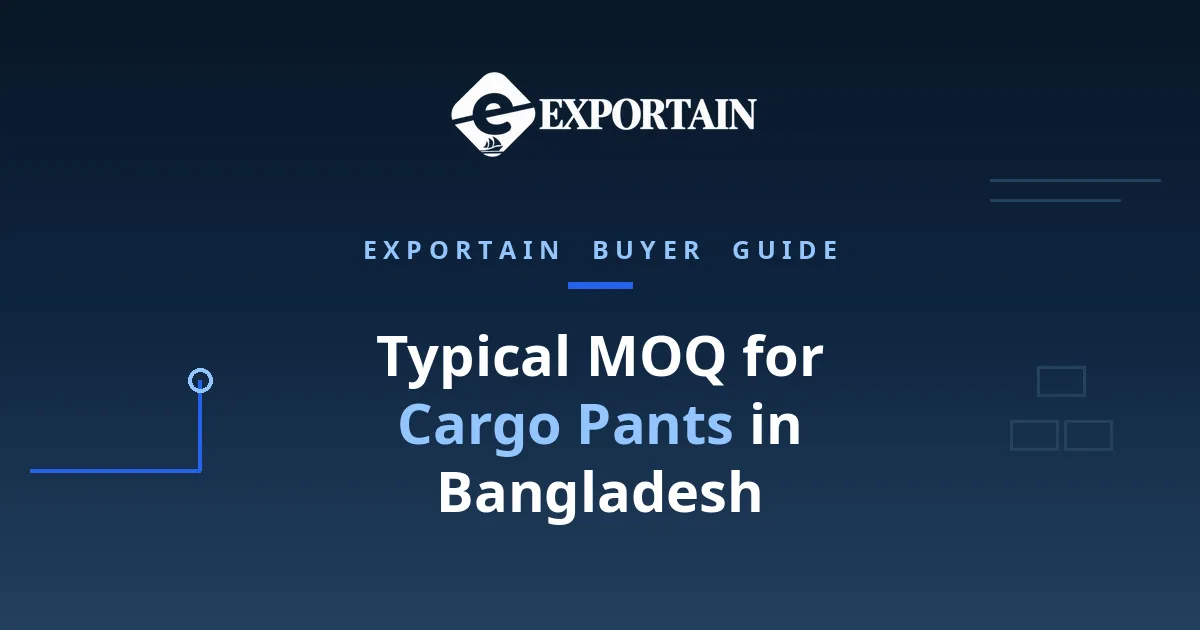 Navy title card: Typical MOQ for Cargo Pants in Bangladesh, cloth rolls and wash lots