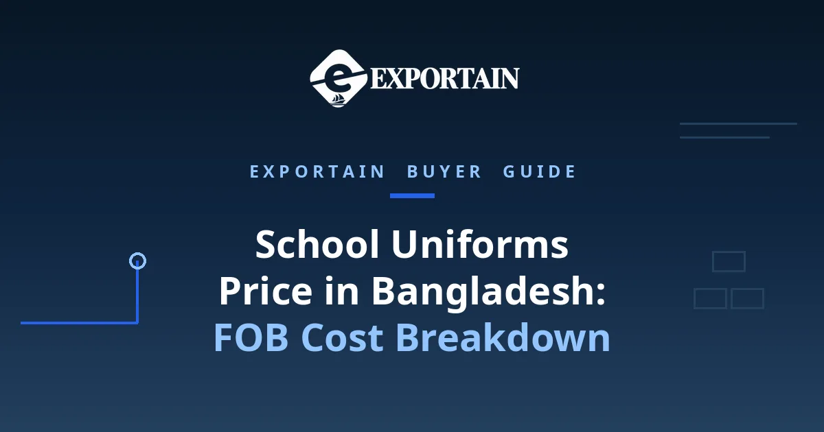 Navy title card: School Uniforms Price in Bangladesh, FOB cost breakdown