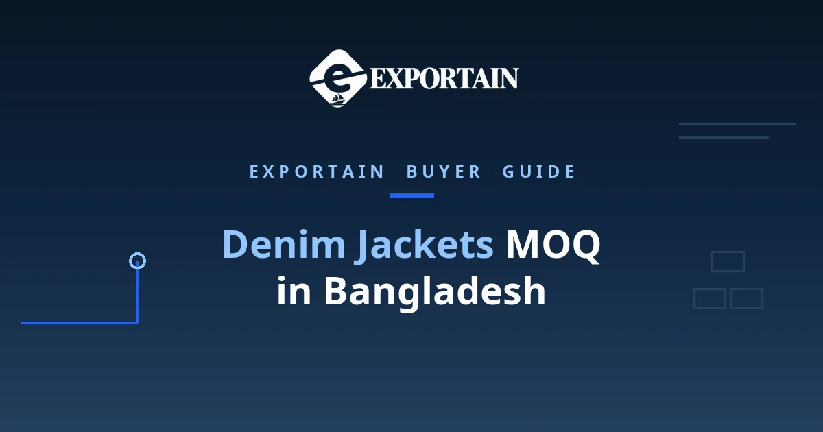 Navy title card: Denim jacket MOQ in Bangladesh, fabric rolls, wash lots and hardware sets
