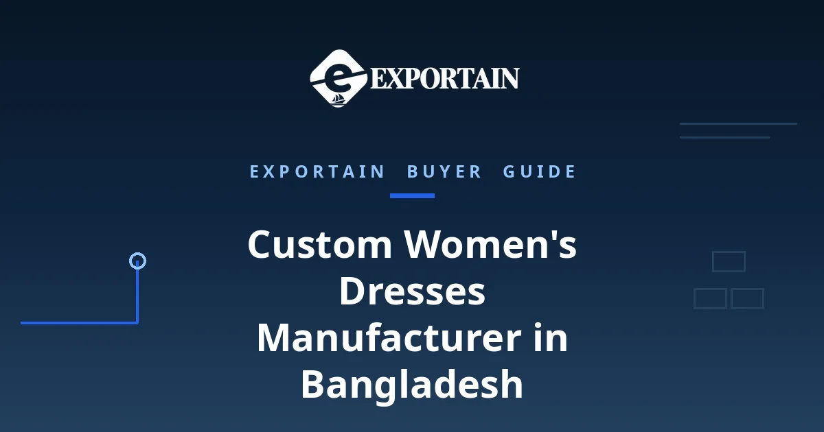 Navy title card: Custom Women's Dresses Manufacturer in Bangladesh, OEM process from tech pack to bulk