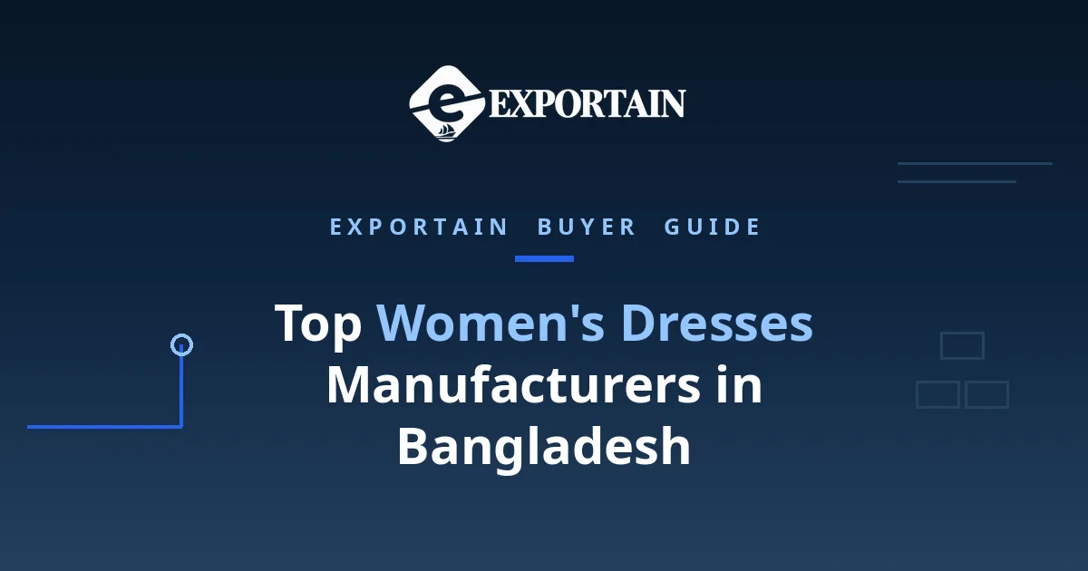 Navy title card: Women's Dresses Manufacturers in Bangladesh buyer guide