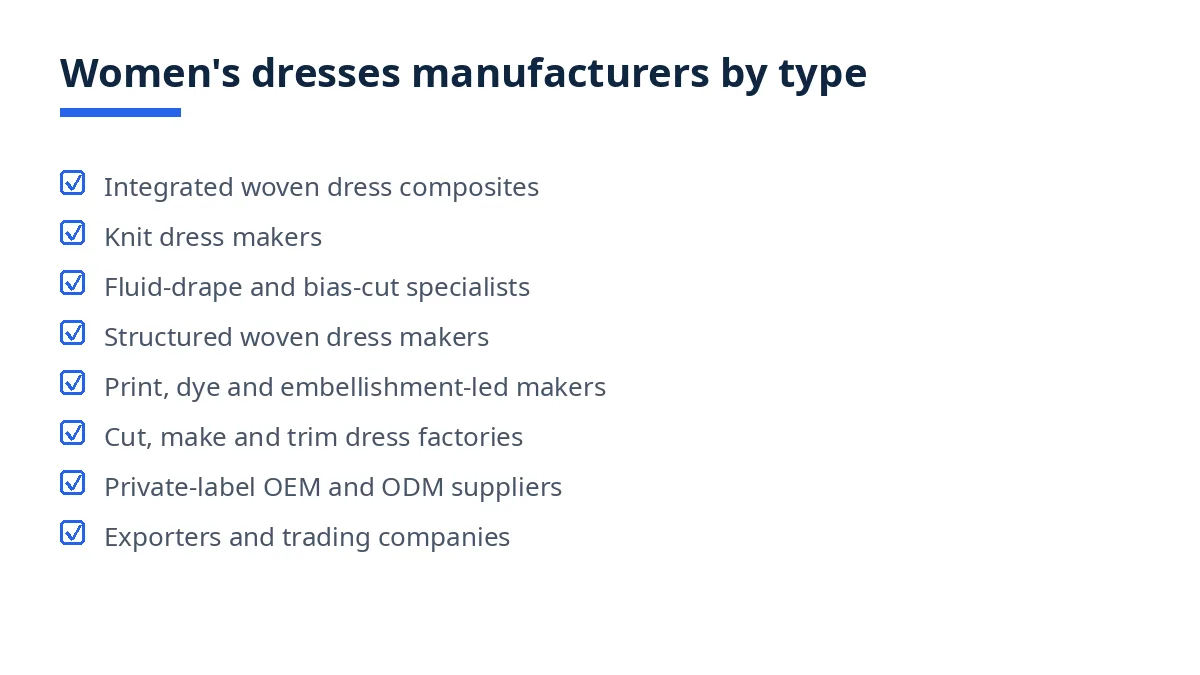 Diagram: eight types of women's dresses manufacturers in Bangladesh