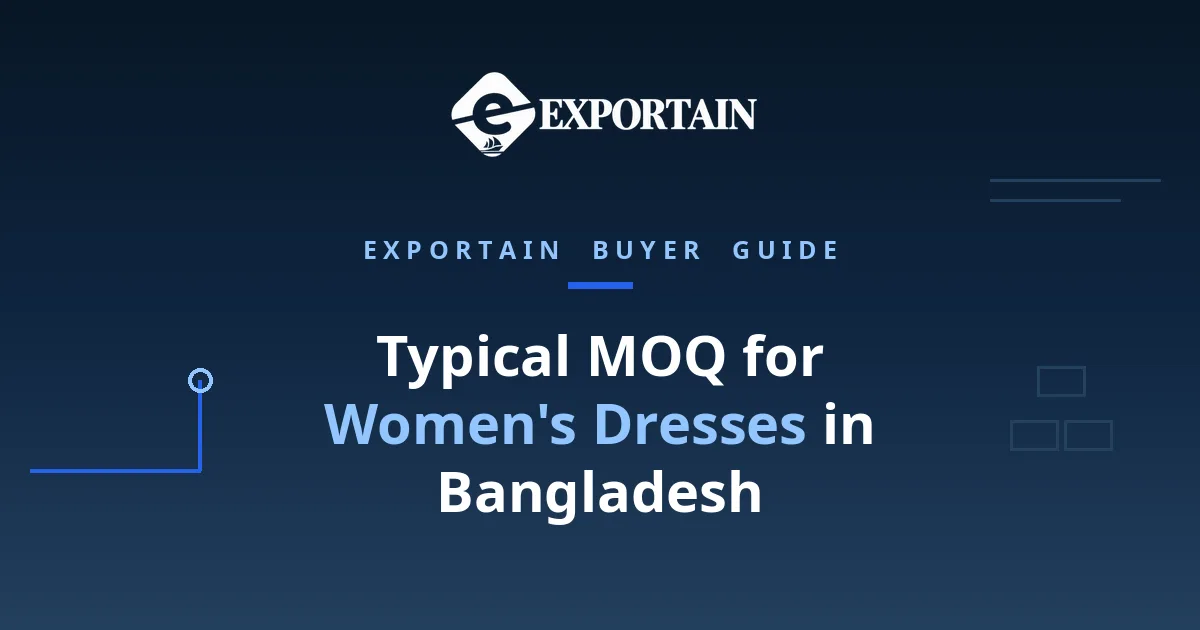 Navy title card: Typical MOQ for Women's Dresses in Bangladesh, how cloth rolls set the minimum