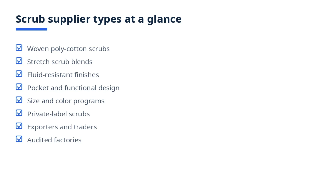 Diagram: seven types of medical scrubs manufacturers in Bangladesh