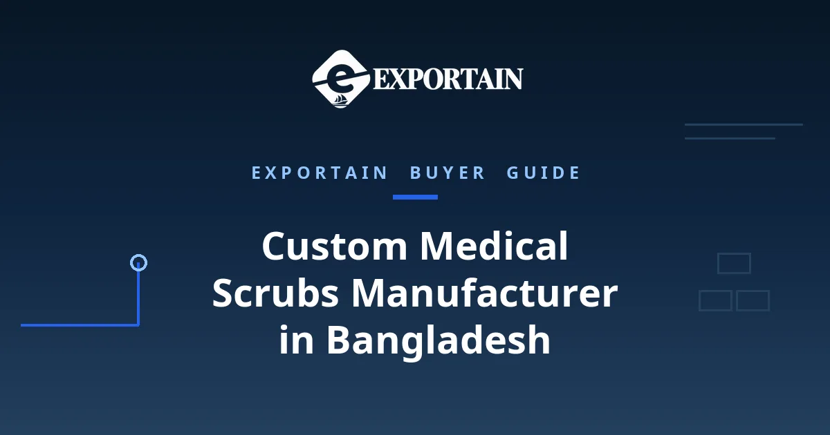 Navy title card: Custom Medical Scrubs Manufacturer in Bangladesh, OEM process from tech pack to bulk