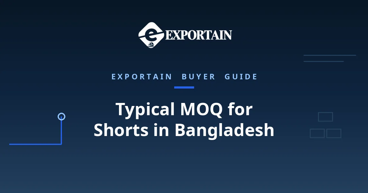 Navy title card: Typical MOQ for Shorts in Bangladesh, fabric and wash minimums