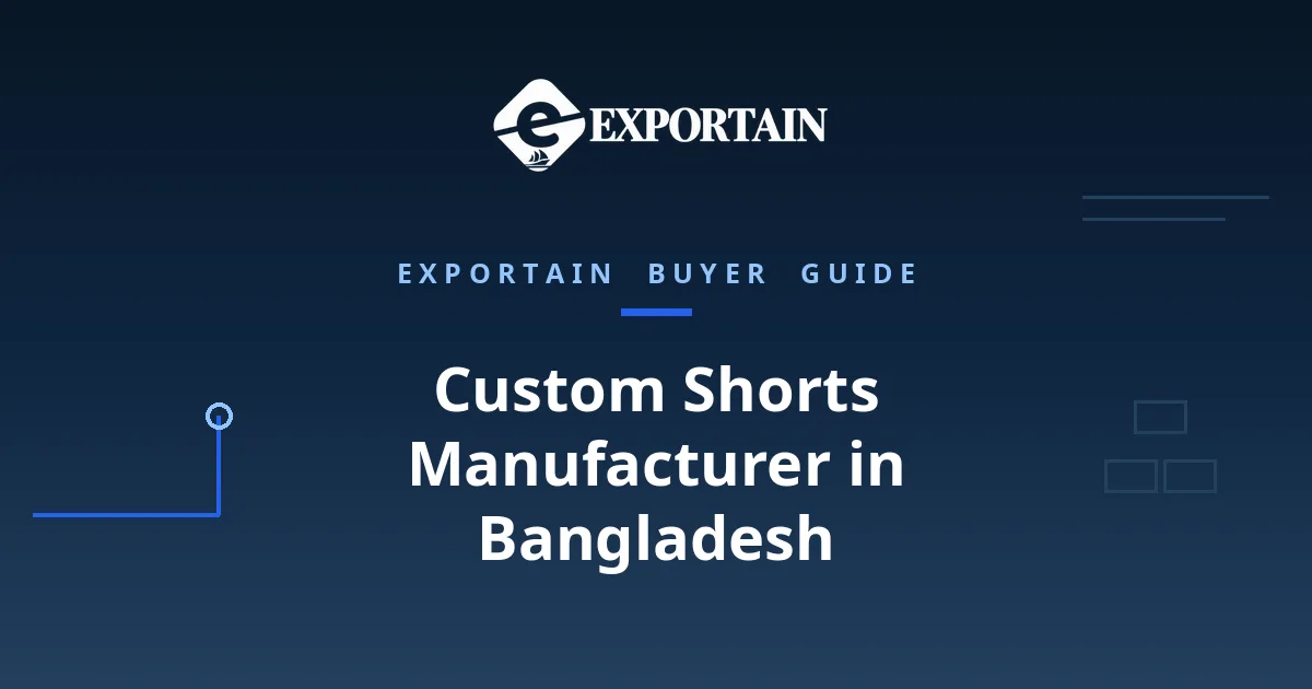 Navy title card: Custom Shorts Manufacturer in Bangladesh, OEM process from tech pack to bulk