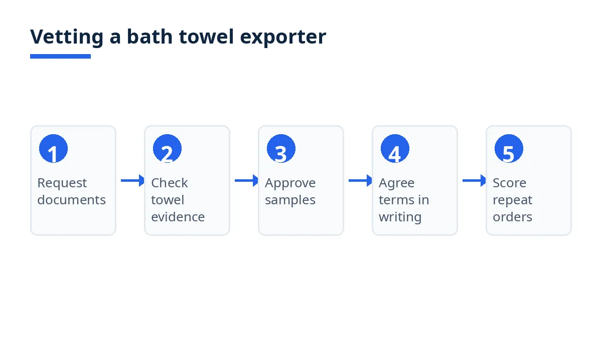 Diagram of the exporter vetting steps, from documents to repeat-order scoring