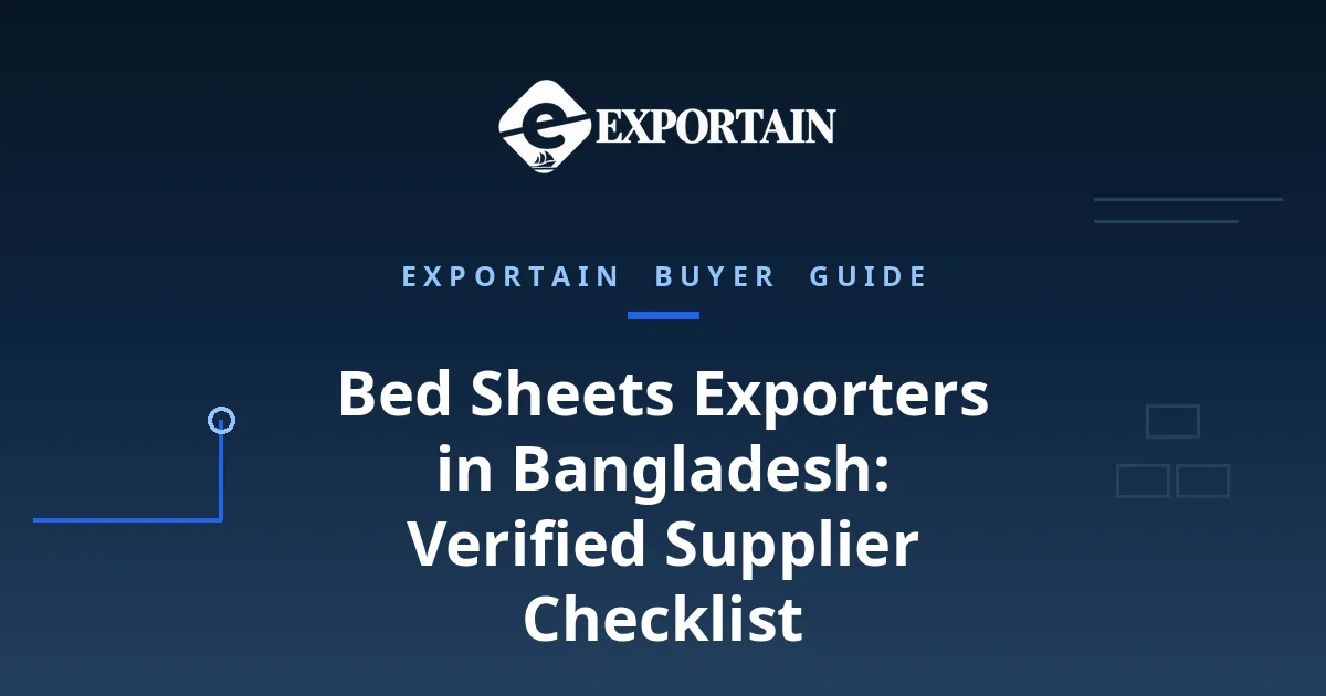 Navy title card: Bed Sheets Exporters in Bangladesh, Verified Supplier Checklist