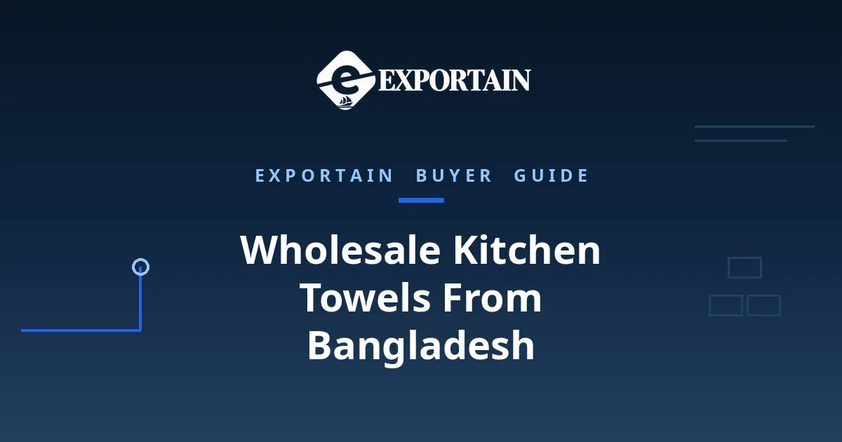 Navy title card: Wholesale Kitchen Towels From Bangladesh, channels and volume tiers