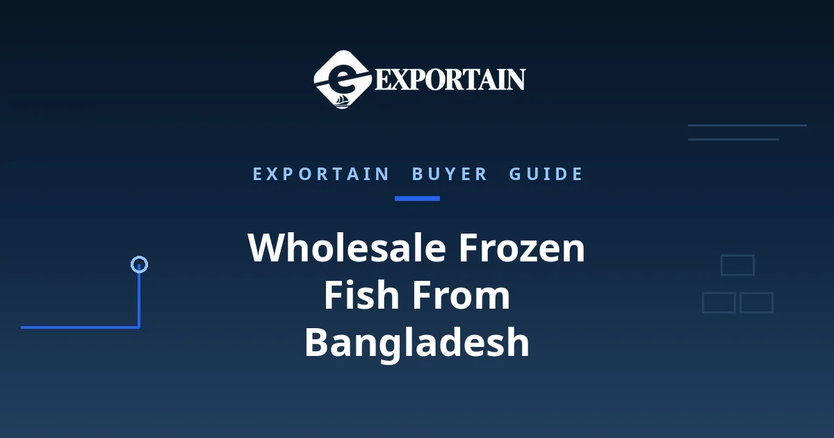 Navy title card: Wholesale Frozen Fish From Bangladesh, a wholesale buyer guide