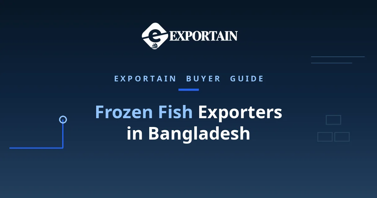 Navy title card: Frozen Fish Exporters in Bangladesh, verified supplier checklist
