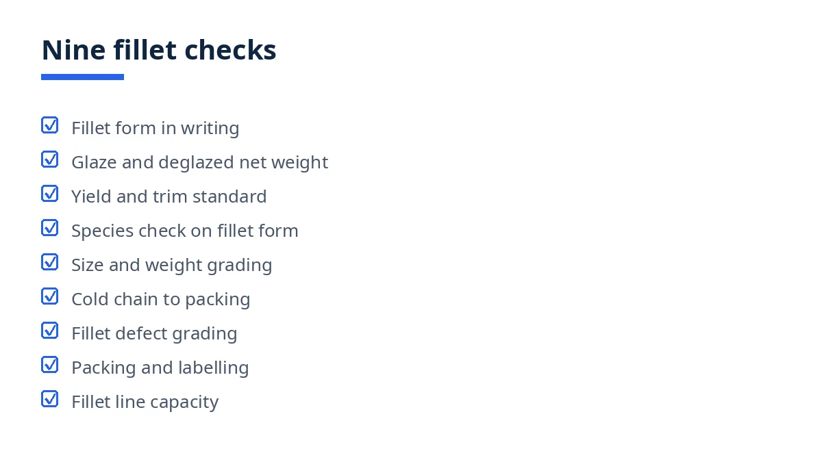Diagram: nine fillet checks for frozen fish fillets manufacturers in Bangladesh