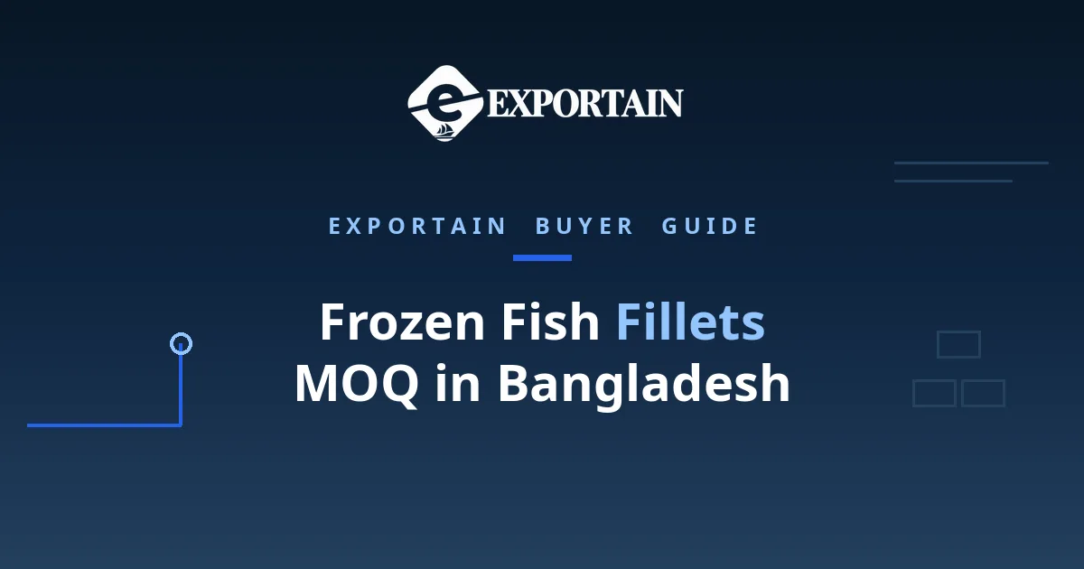 Navy title card: Frozen Fish Fillets MOQ in Bangladesh, yield and pack guide
