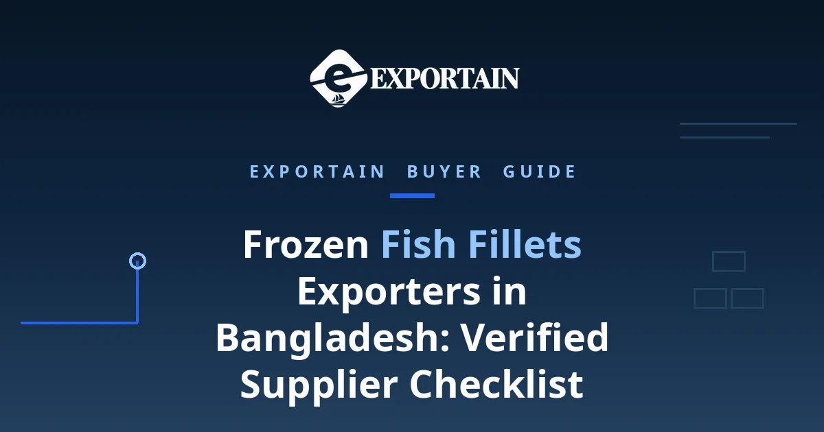 Navy title card: Frozen Fish Fillets Exporters in Bangladesh, Verified Supplier Checklist