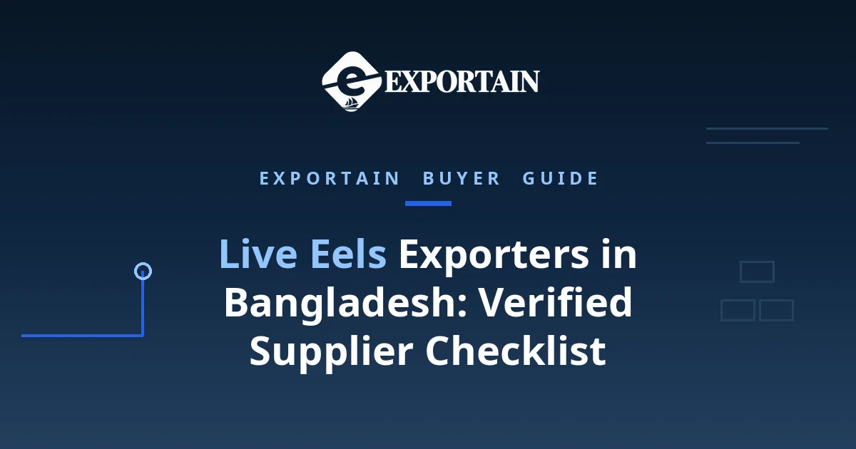 Navy title card: Live Eels Exporters in Bangladesh, Verified Supplier Checklist