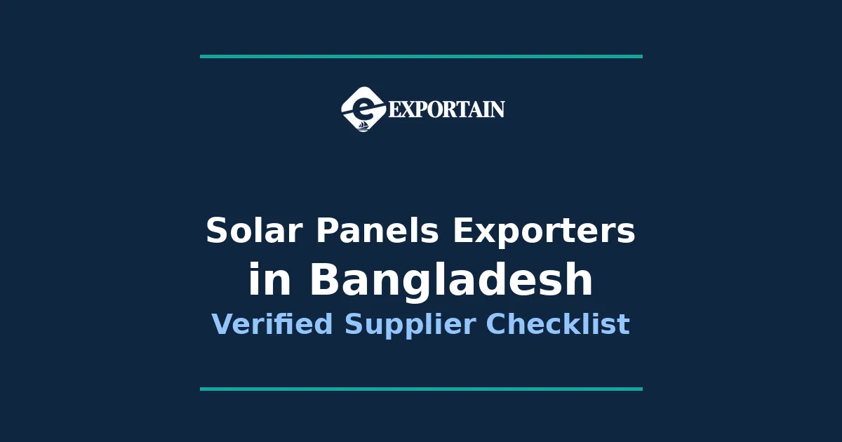 Navy title card: Solar Panels Exporters in Bangladesh, Verified Supplier Checklist