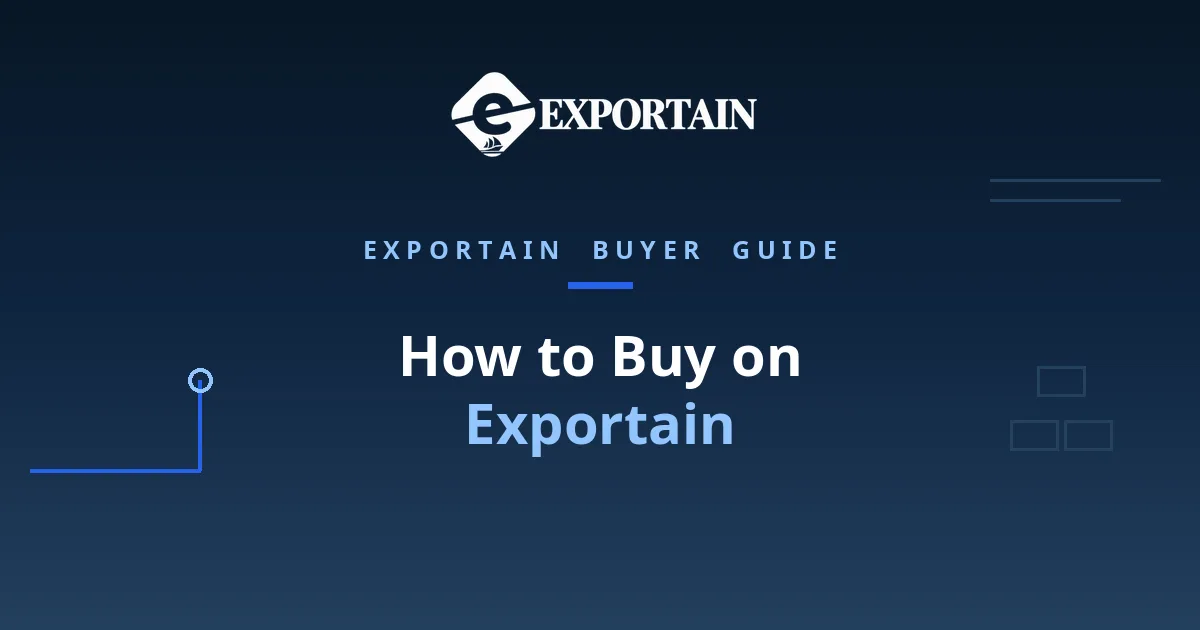 Navy title card: How to Buy on Exportain, an Exportain buyer guide