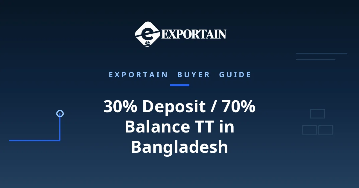 Navy title card: 30% Deposit / 70% Balance TT in Bangladesh
