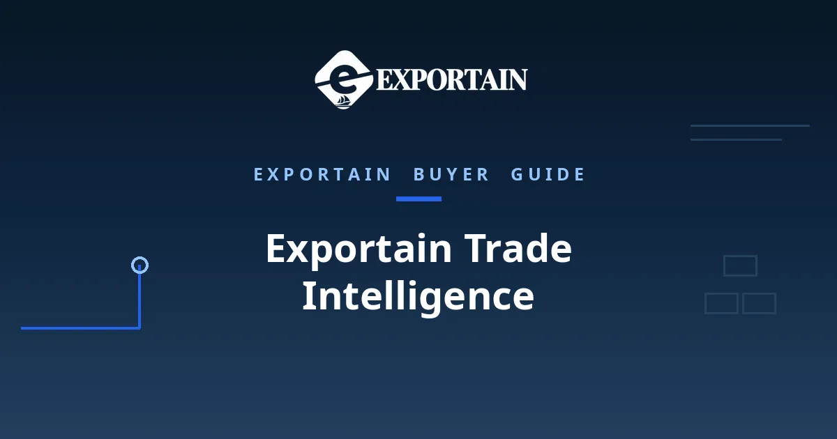 Navy title card: Exportain Trade Intelligence, an Exportain buyer guide