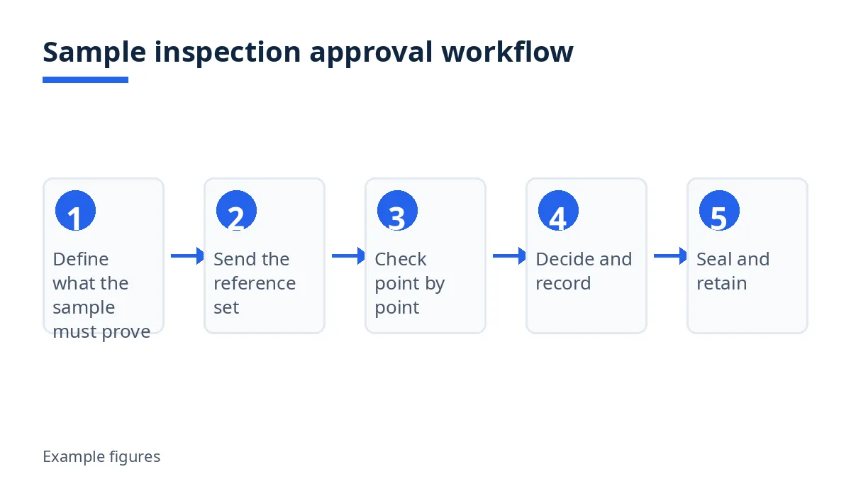Diagram: five steps of sample inspection, from defining the sample purpose to sealing the sample