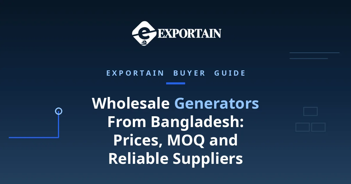 Navy title card: Wholesale Generators From Bangladesh, with Exportain logo